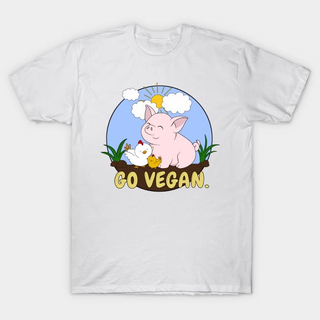 Go Vegan Cute Pig And Chicken 4 T-Shirt by valentinahramov